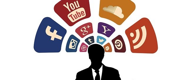 man with social media icons